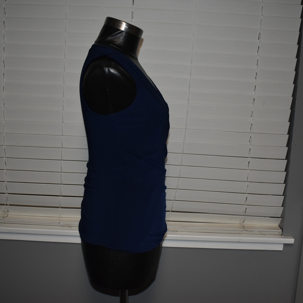 White House Black Market Deep Blue Wrap Blouse - Picture 5 of 7